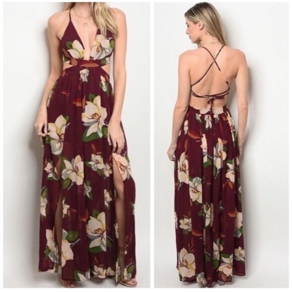 💥Host Pick💥Maroon Floral Maxi Dress - Picture 2 of 6